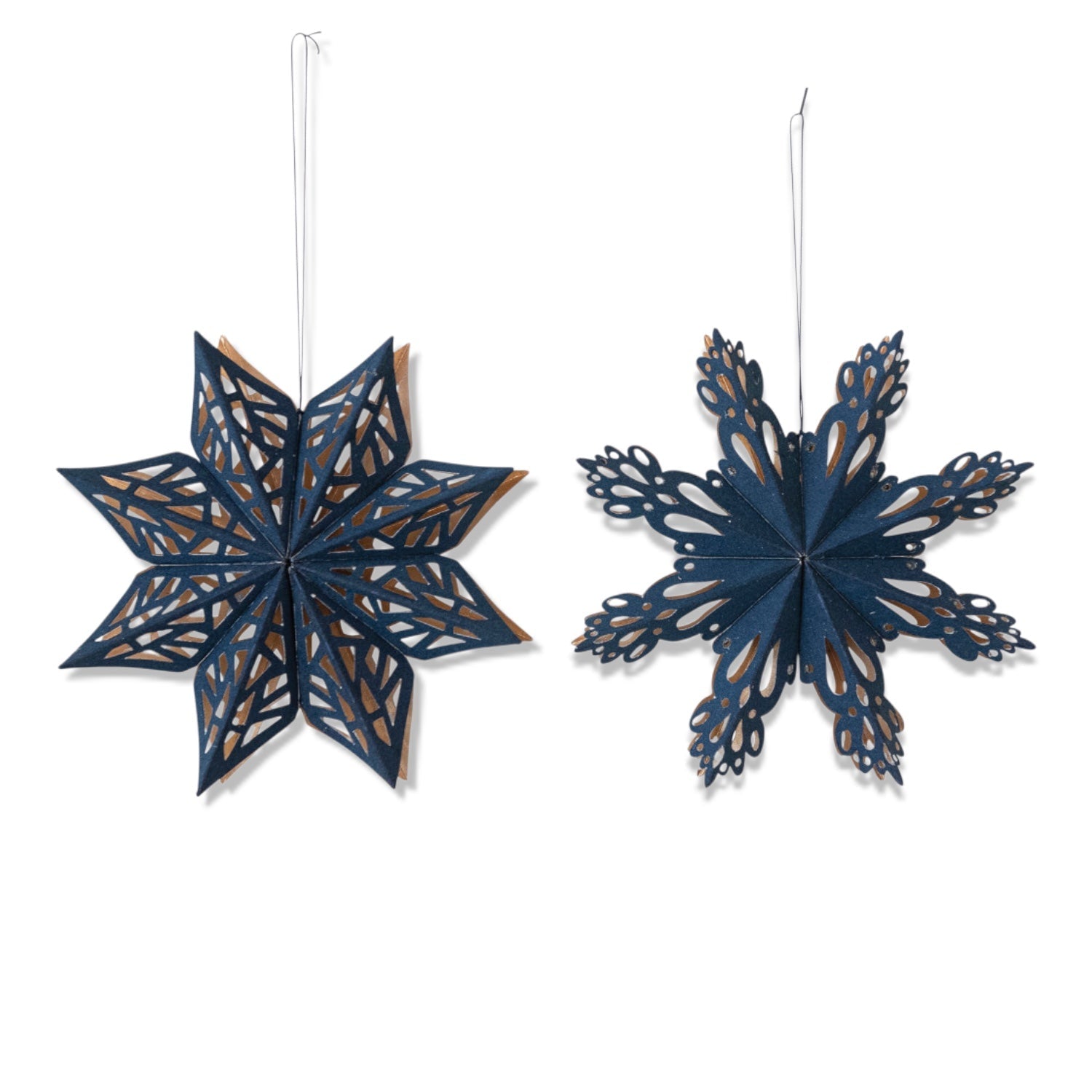 Navy & Gold Recycled Paper Snowflake Ornaments