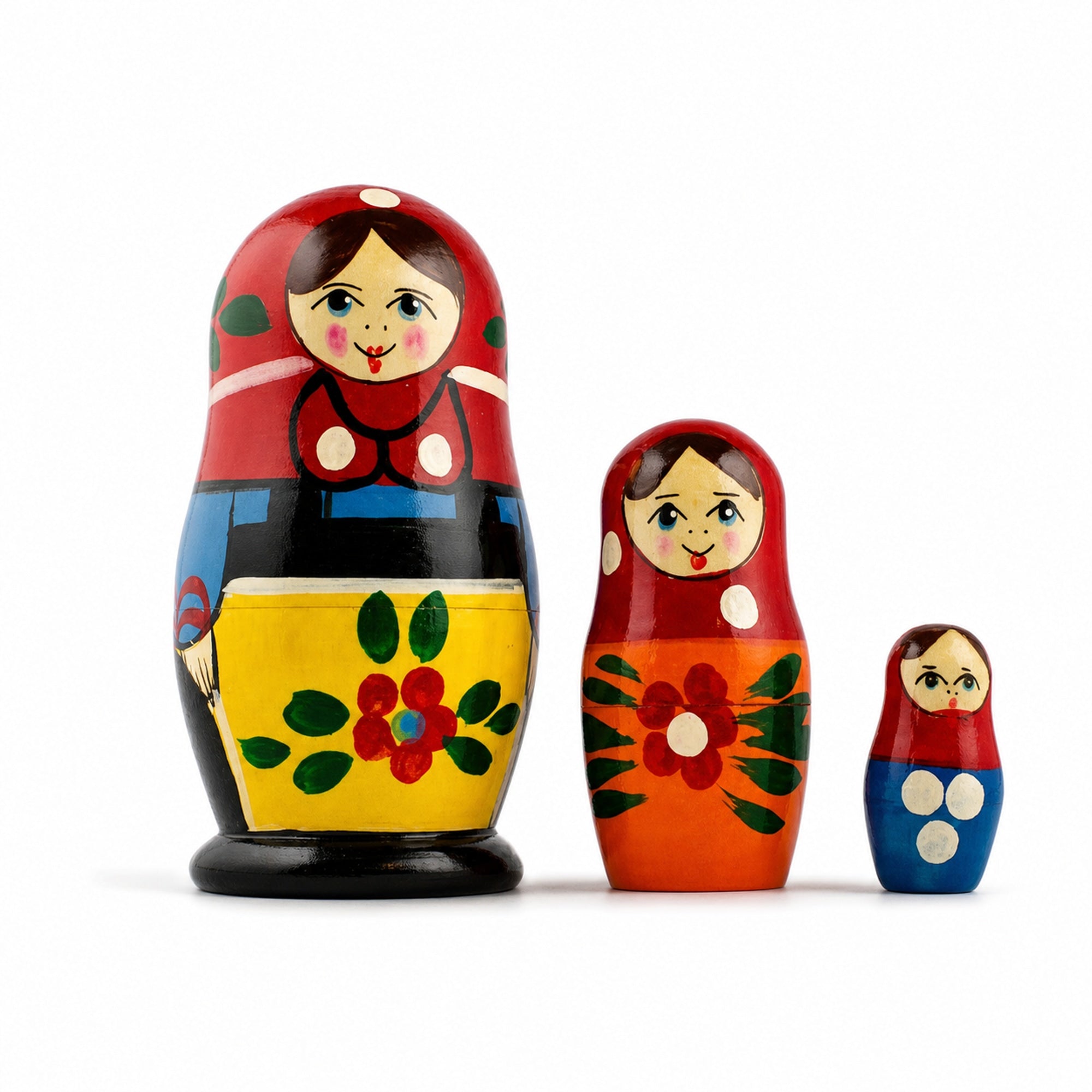 Set of 3 Folk Girls in Blue Scarf Wooden Nesting Dolls 3.5 Inches