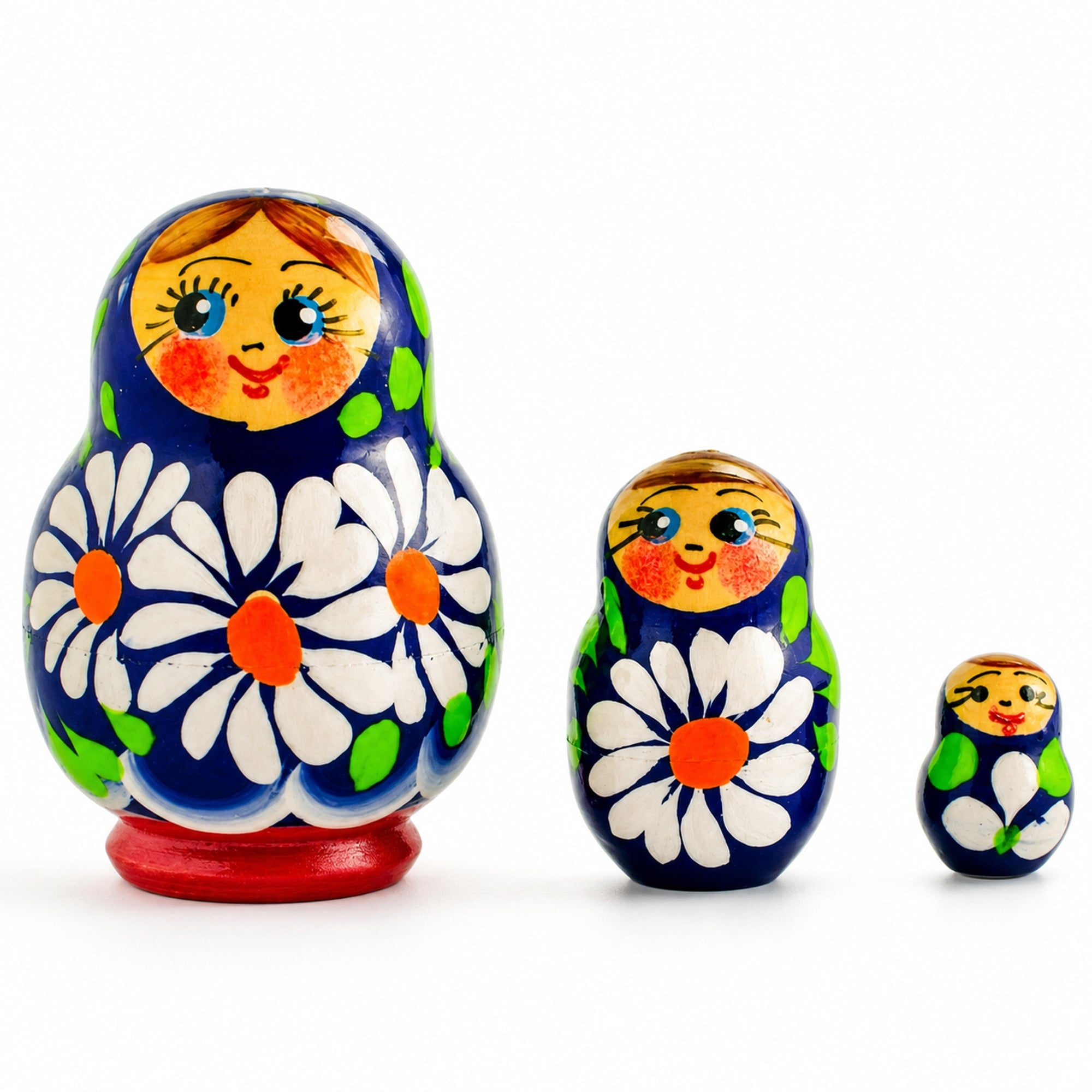 Set of 3 Wooden Daisy Nesting Dolls - 2" Blue & Yellow Flower Matryoshka