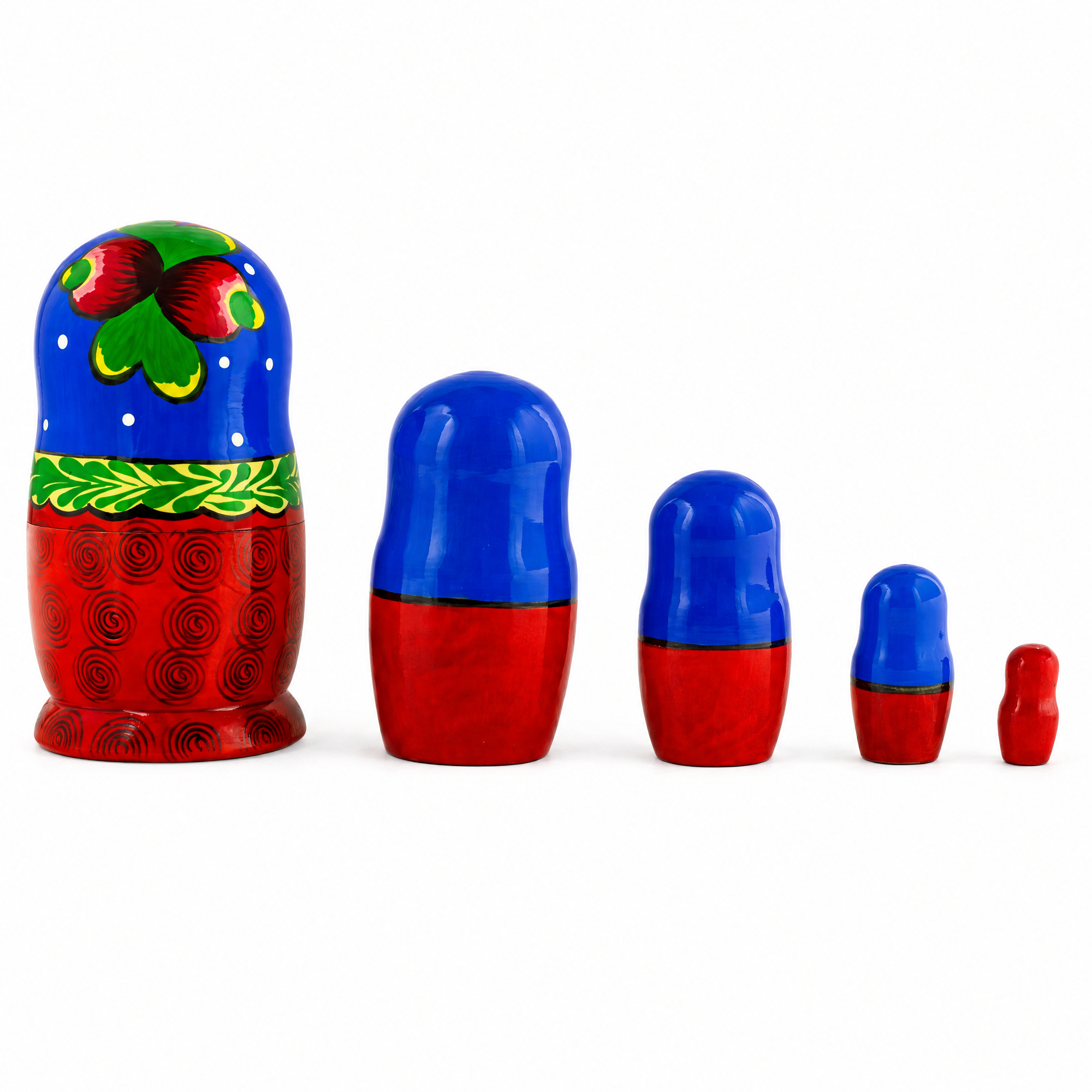 Set of 5 Wooden Floral Nesting Dolls - 6" Traditional Berry Matryoshka