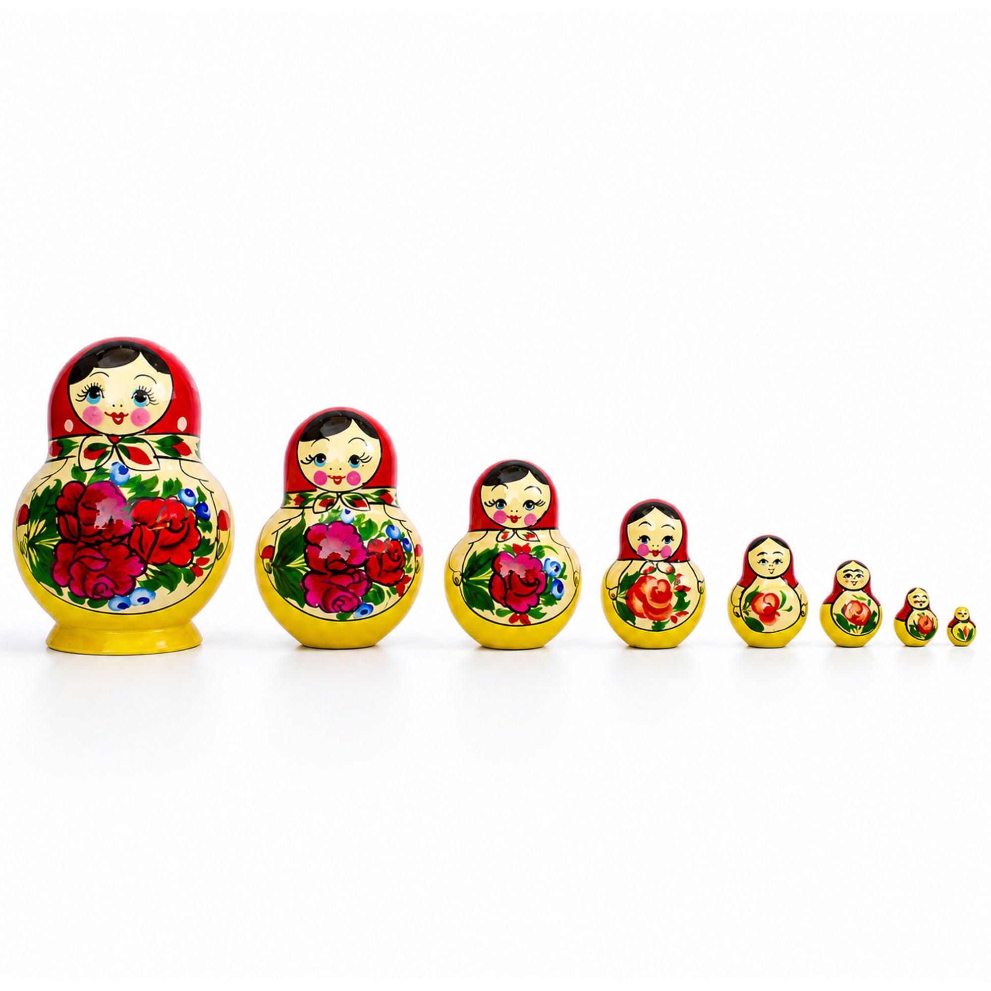 Set of 10 Wooden Bouquet of Flowers Nesting Dolls - 6" Matryoshka Set