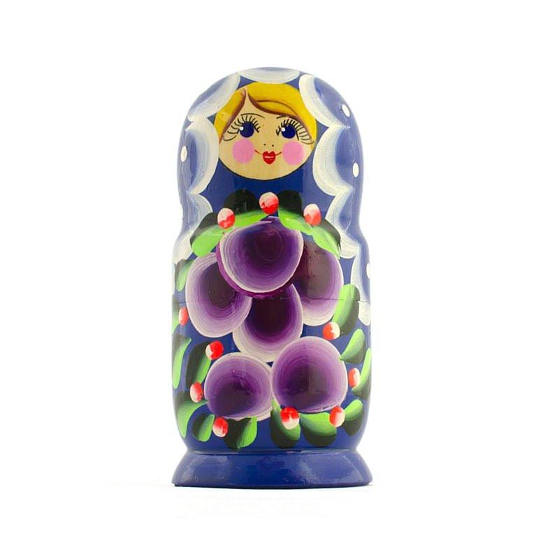Set of 3 Wooden Floral Nesting Dolls - 3.5" Blue & Purple Flower Matryoshka