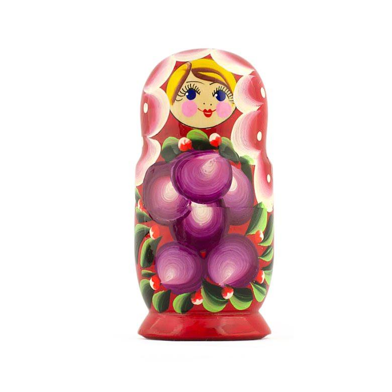 Set of 3 Wooden Floral Nesting Dolls - 3.5" Purple Flower Matryoshka