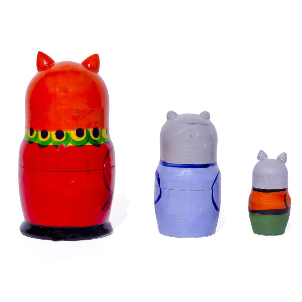 Set of 3 Cat with Balalaika Music Instrument Nesting Figurines 3.5 Inches