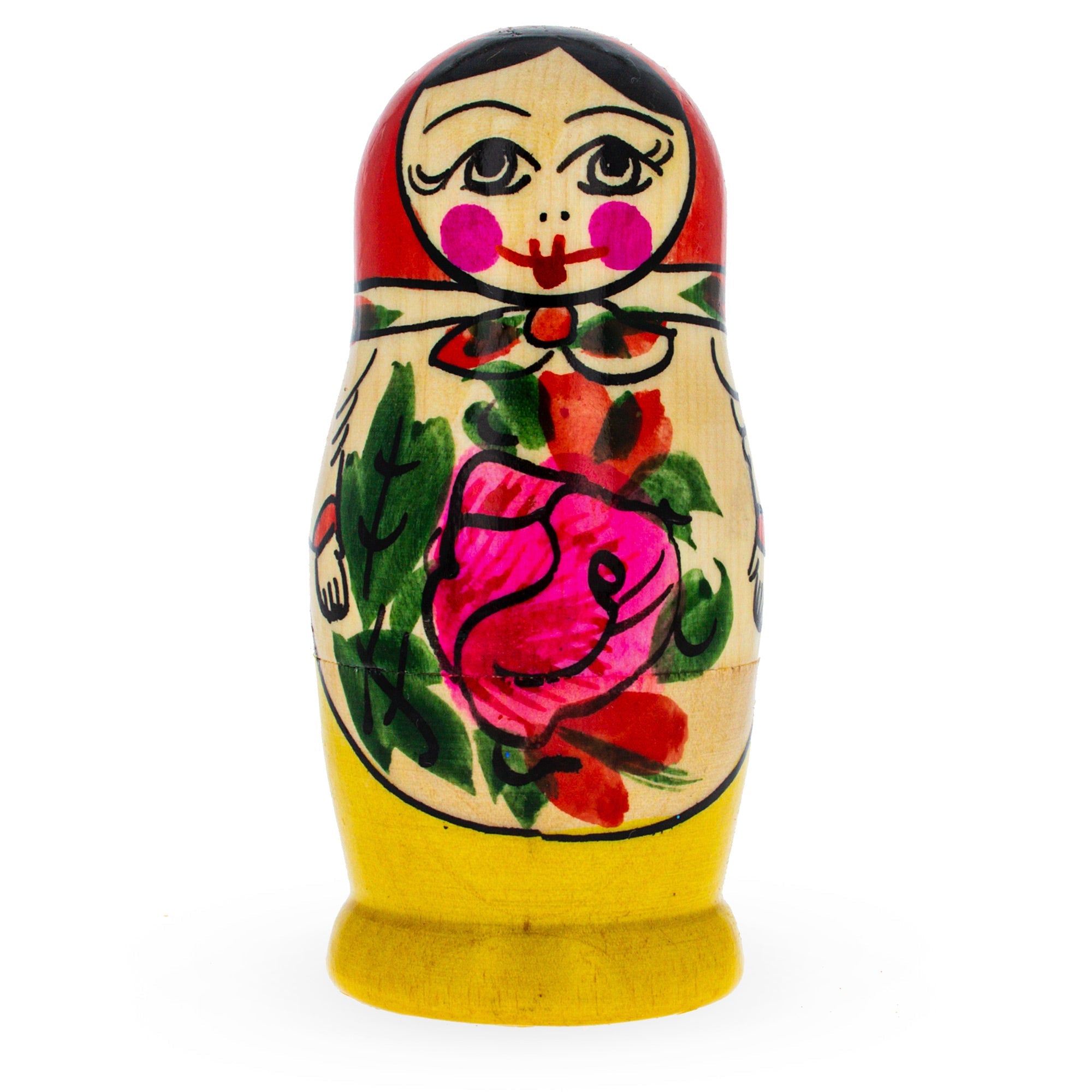 Set of 4 Wooden Rose Nesting Dolls - 4" Traditional Red Flower Matryoshka