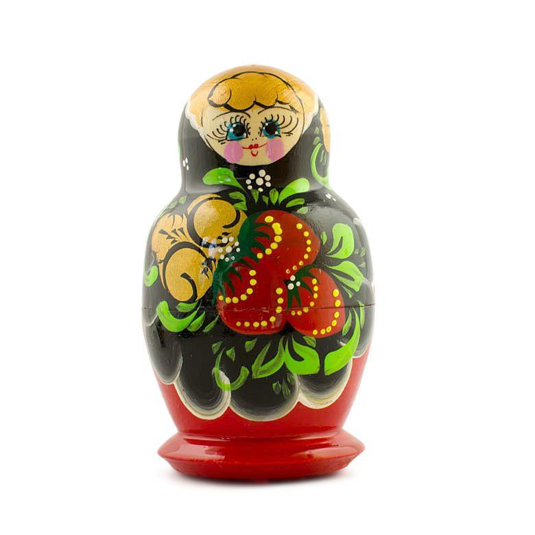 Set of 5 Wooden Strawberry Nesting Dolls - 3.5" Khokhloma Matryoshka