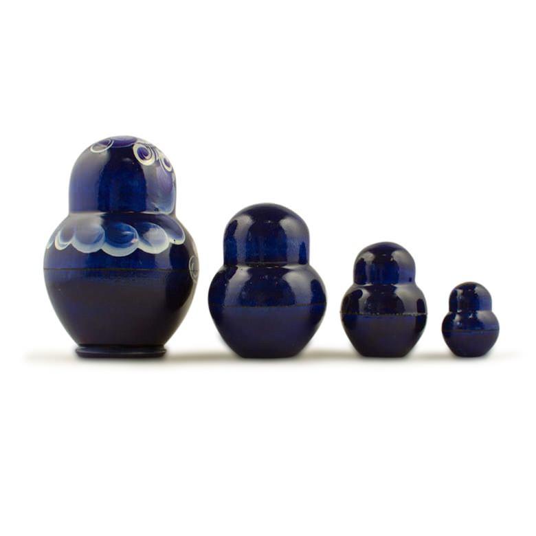Set of 4 Wooden Floral Nesting Dolls - 3" Blue & Purple Flower Matryoshka
