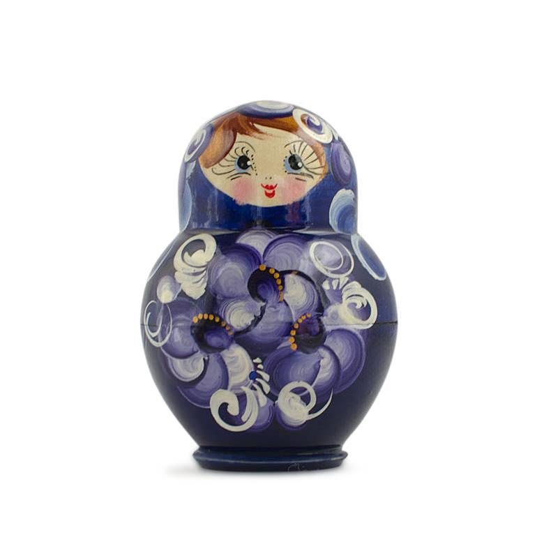 Set of 4 Wooden Floral Nesting Dolls - 3" Blue & Purple Flower Matryoshka