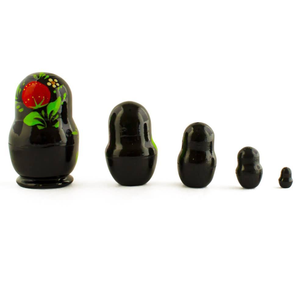 Set of 5 Wooden Strawberry Nesting Dolls - 3.5" Black Berry Matryoshka