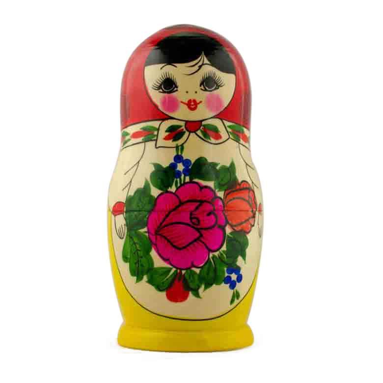 Set of 7 Wooden Semenov Nesting Dolls - Blooming Rose Matryoshka 7 Inches