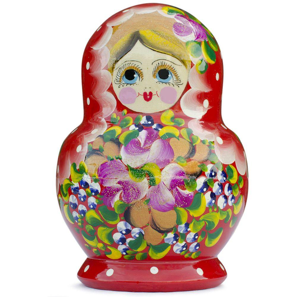 Set of 10 Red Bouquet of Flowers  Nesting Dolls 6 Inches