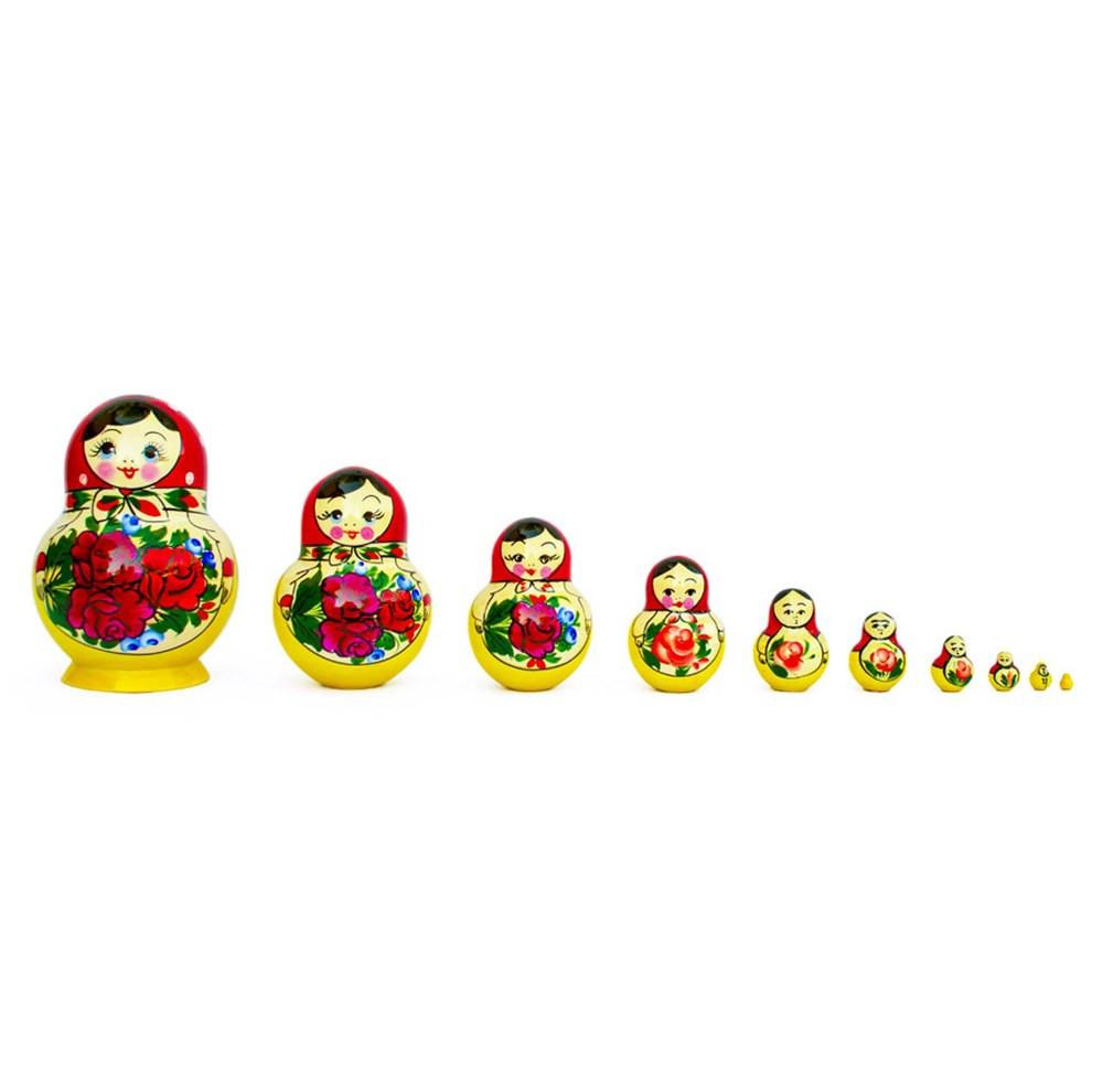 Set of 10 Wooden Bouquet of Flowers Nesting Dolls - 6" Matryoshka Set