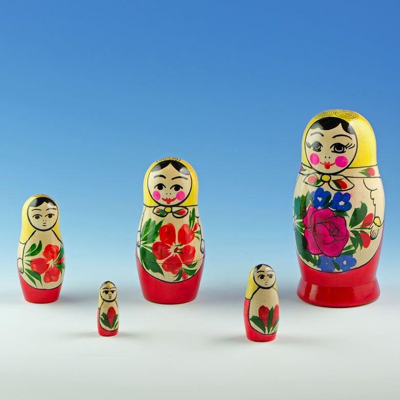 Set of 5 Unpainted Blank Wooden Nesting Dolls 7 Inches