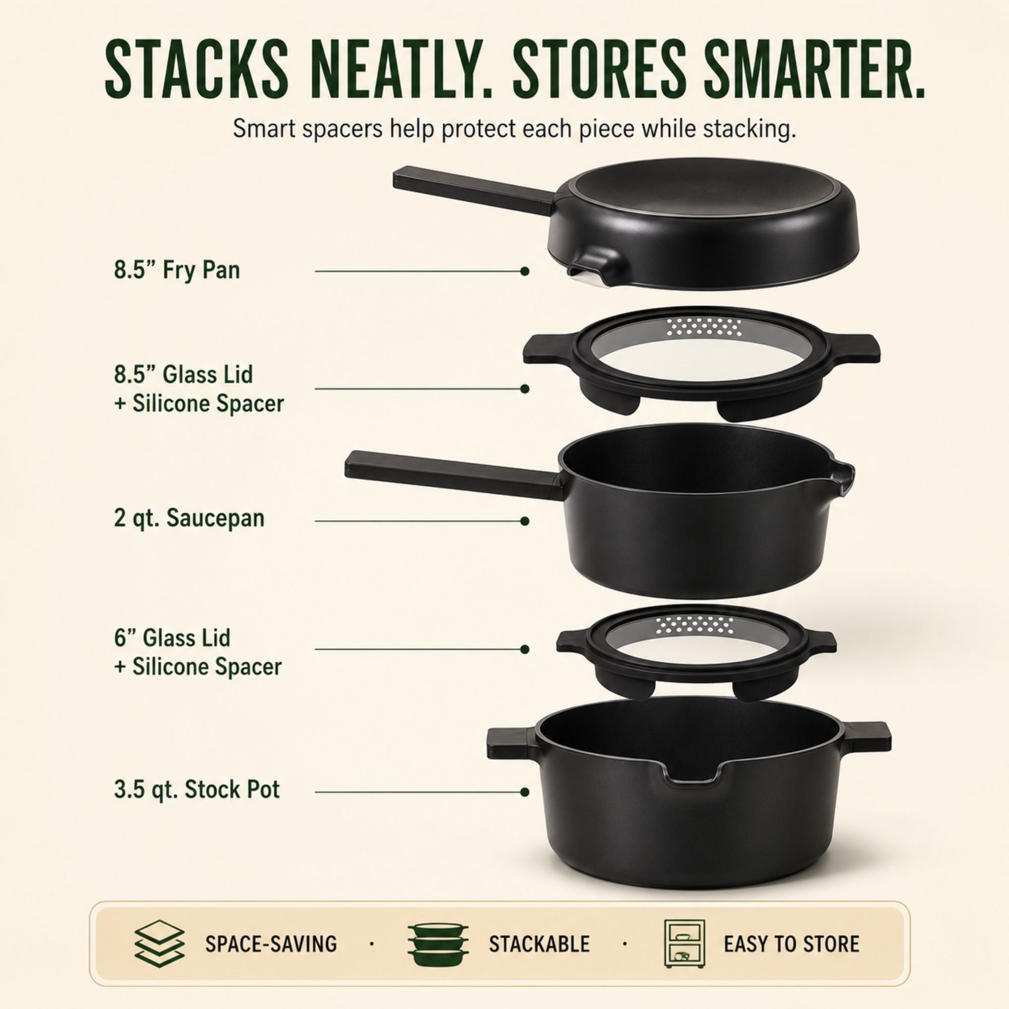Stackable Nonstick Cookware Set, 5-Piece
