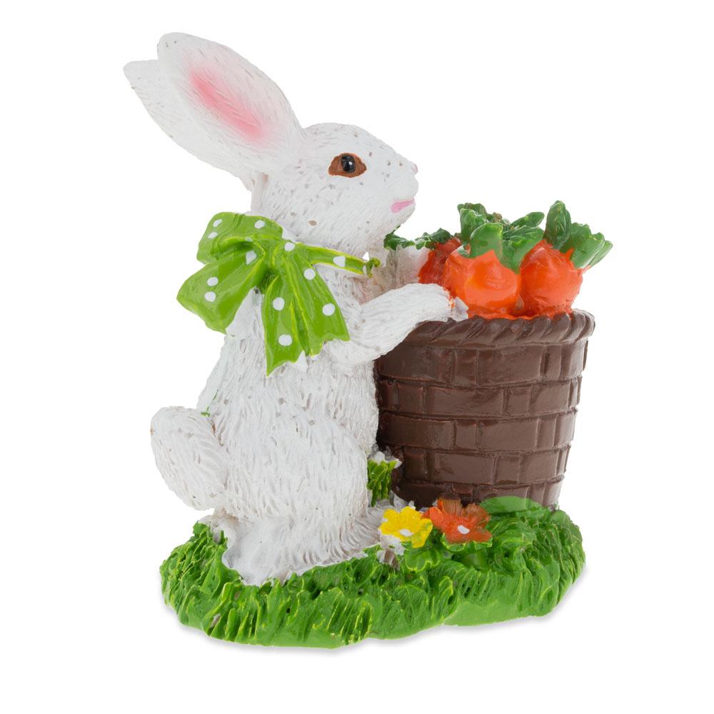 Bunny With Easter Basket Filled With Carrots Tabletop Figurine 3 Inches Tall