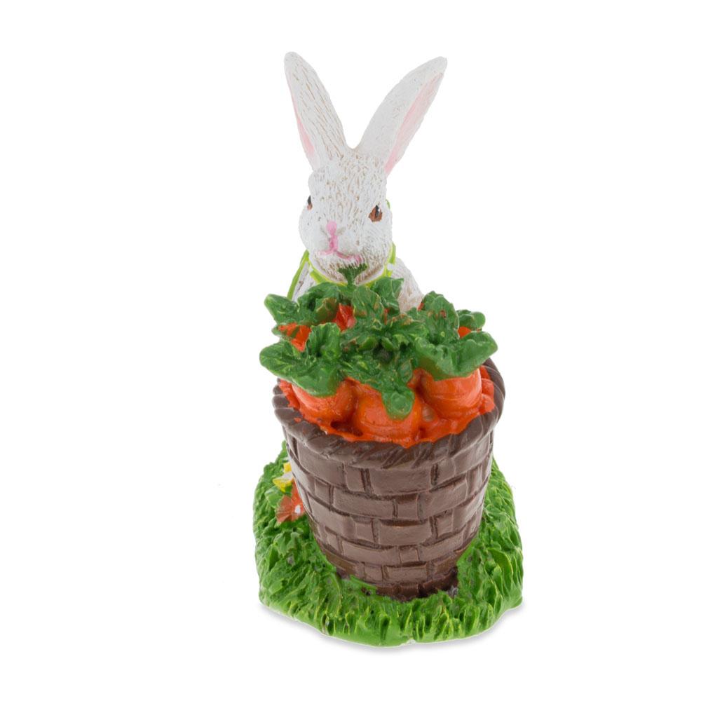 Bunny With Easter Basket Filled With Carrots Tabletop Figurine 3 Inches Tall