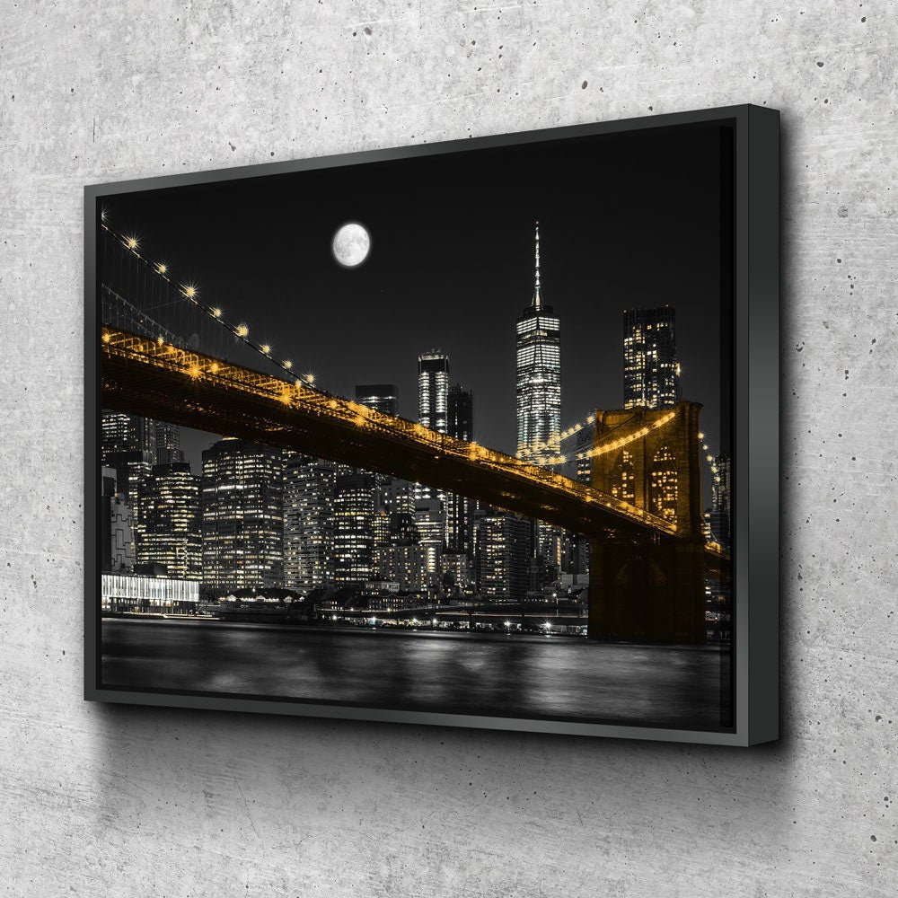 New York Brooklyn Bridge At Night Canvas Wall Art, Manhattan at Night, New York City Skyline