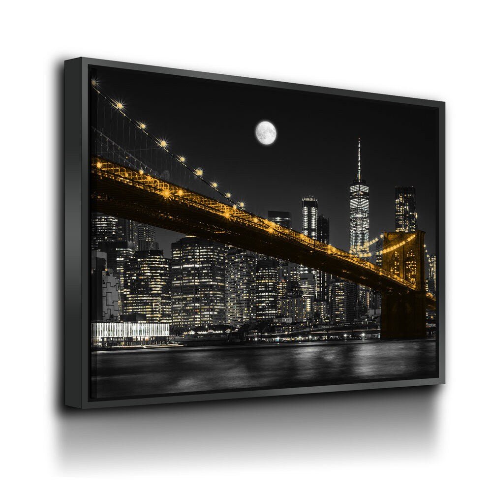 New York Brooklyn Bridge At Night Canvas Wall Art, Manhattan at Night, New York City Skyline