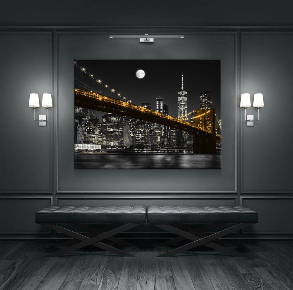 New York Brooklyn Bridge At Night Canvas Wall Art, Manhattan at Night, New York City Skyline