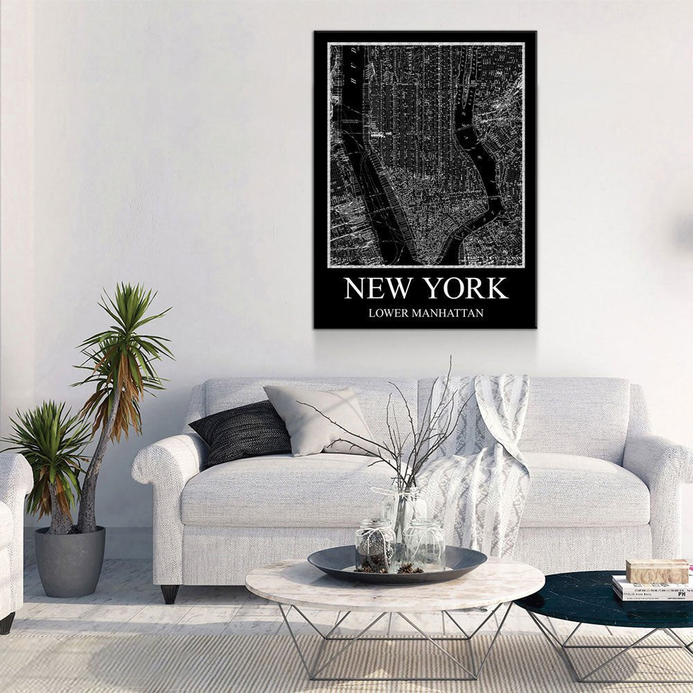 New York Lower Manhattan Map Canvas Wall Art, New York Map, Lower Manhattan Map, 1880 New York Map