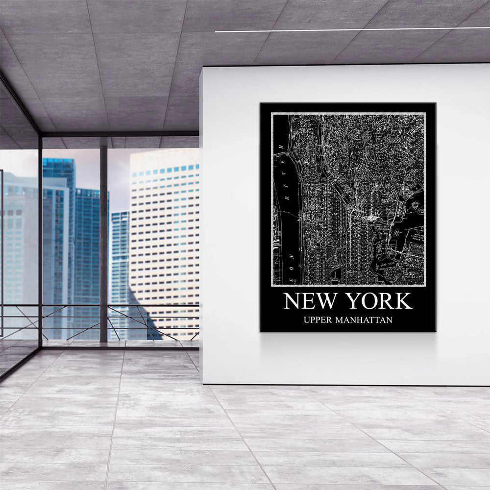 New York Upper Manhattan Map Canvas Wall Art, New York Map, Upper Manhattan Map, 1880 New York Map
