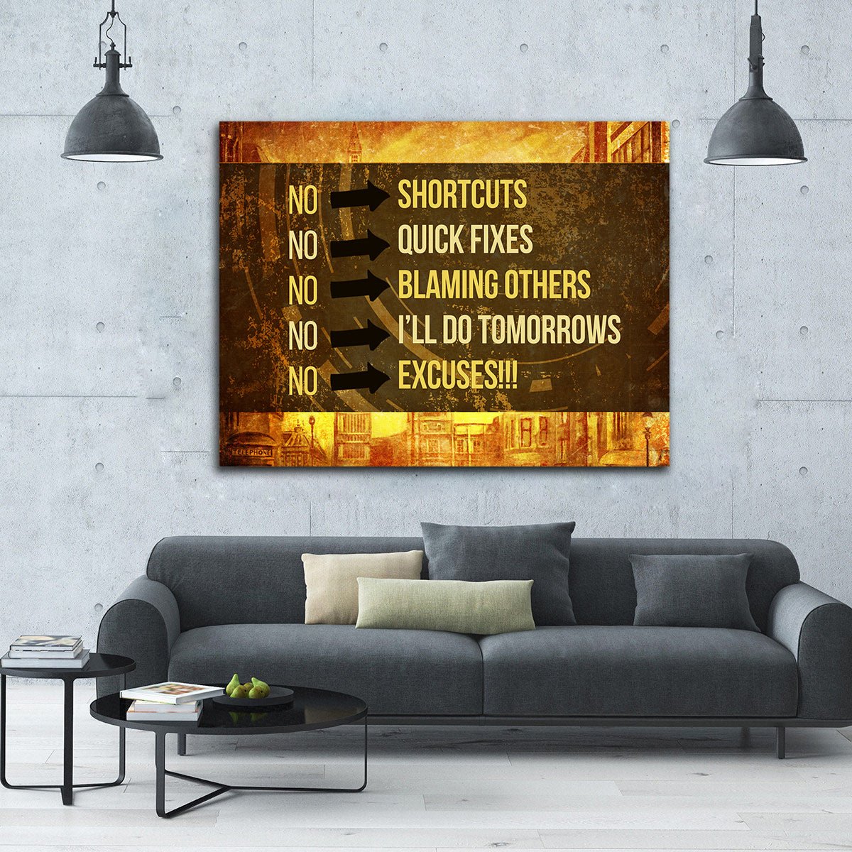 No Shortcuts No Excuses Motivational Canvas Wall Art