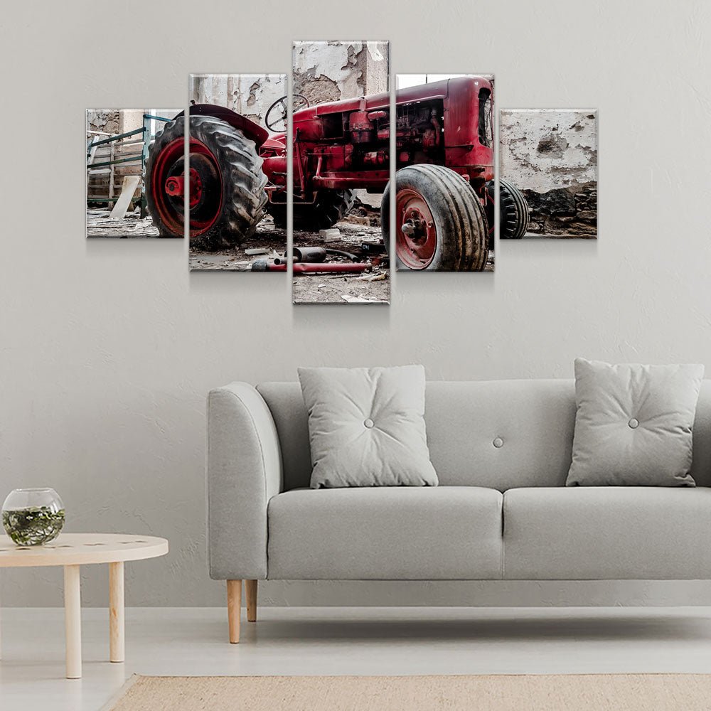 Old Red Tractor 5-Piece Wall Art Canvas