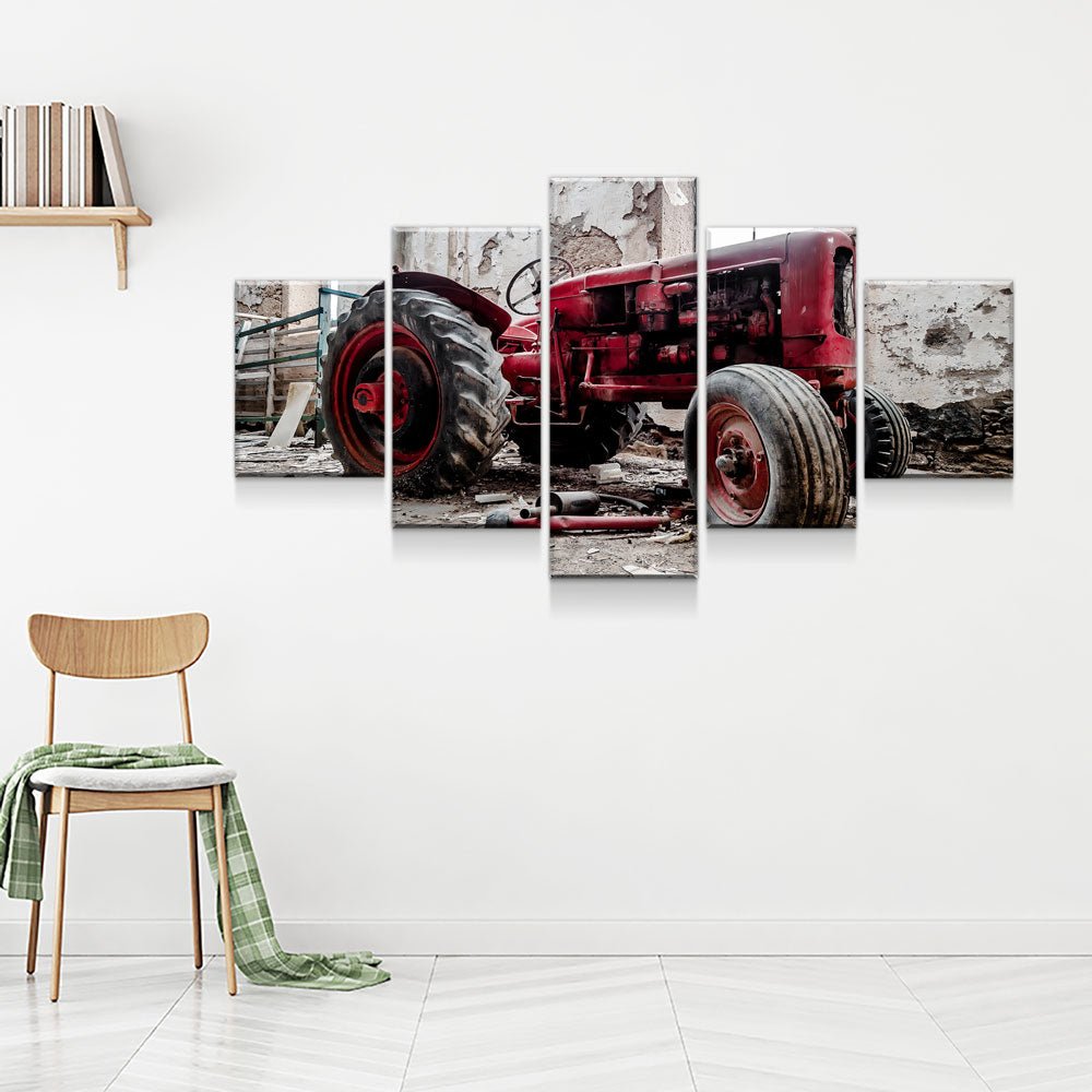Old Red Tractor 5-Piece Wall Art Canvas