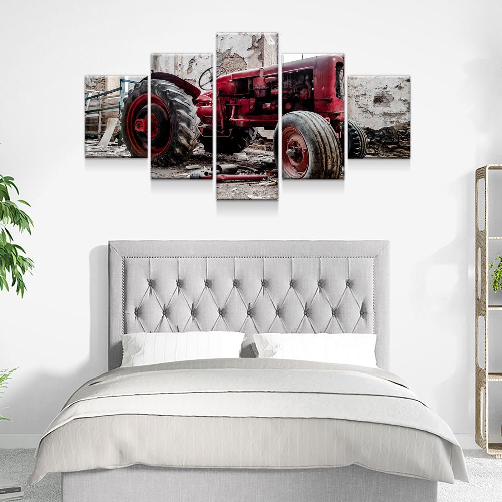 Old Red Tractor 5-Piece Wall Art Canvas