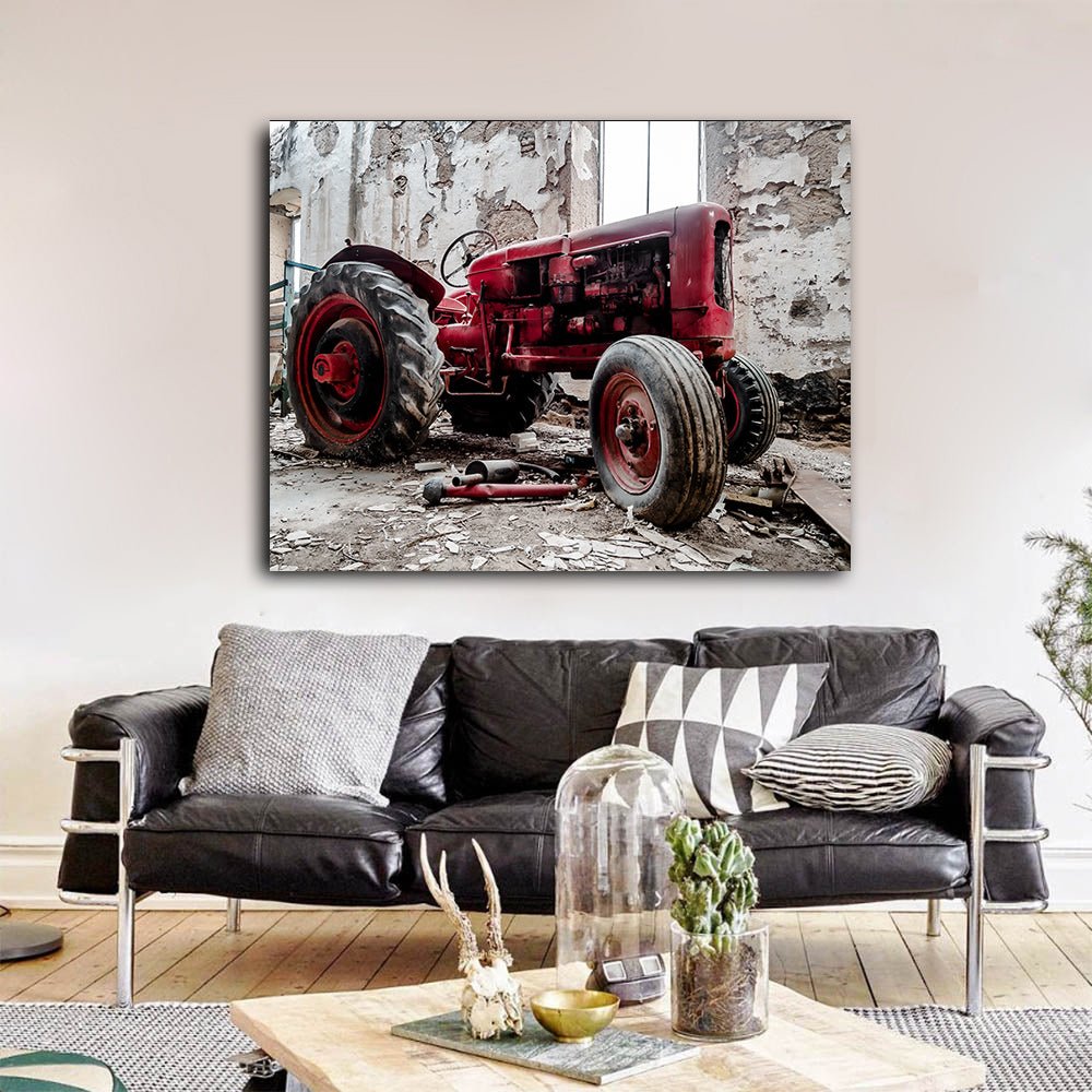 Old Red Tractor Framed Canvas Wall Art Farming Farmers Collection Farm Tractor Farm Decor
