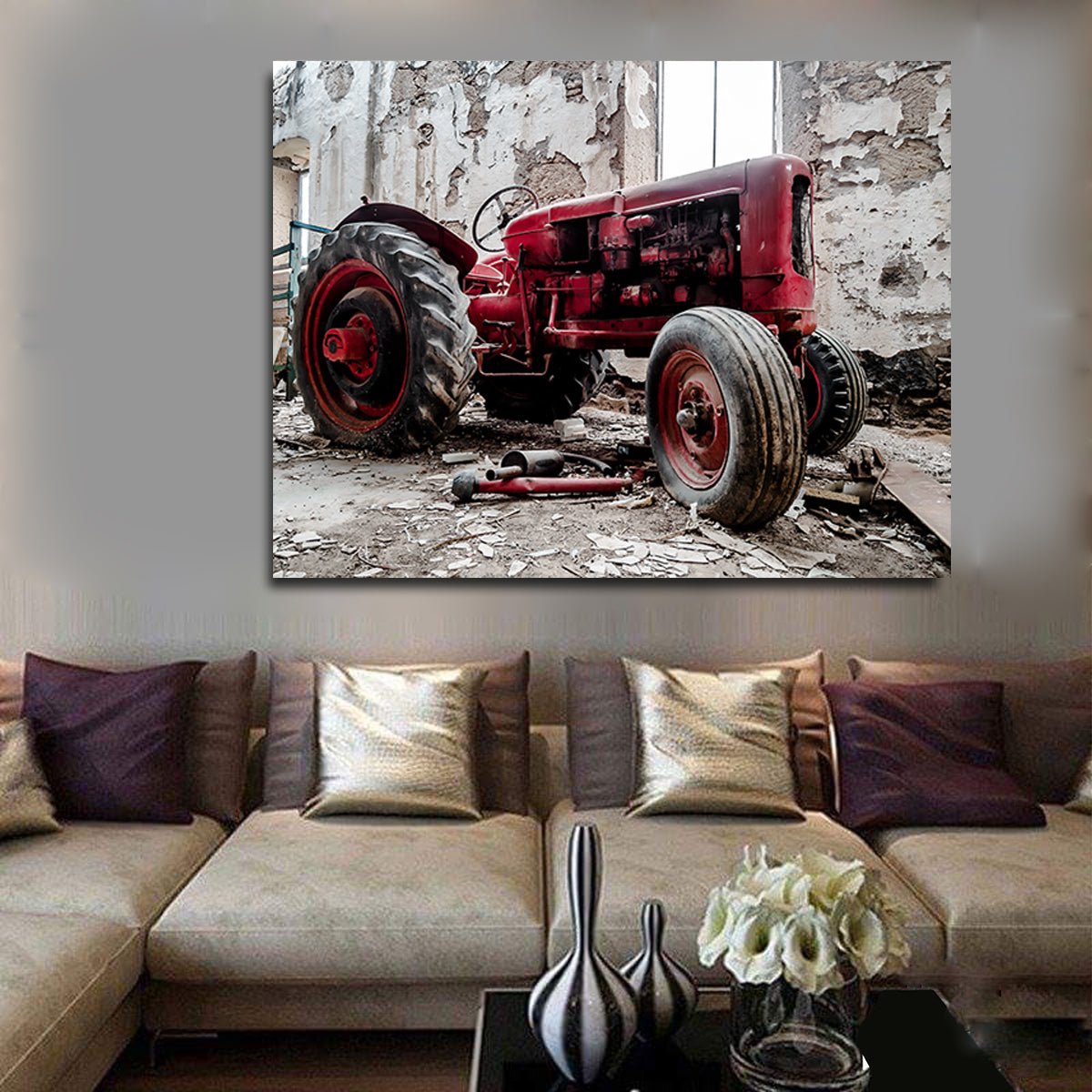 Old Red Tractor Framed Canvas Wall Art Farming Farmers Collection Farm Tractor Farm Decor