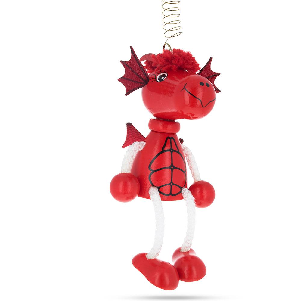 Red Dragon Wooden Doll on a Spring 5.7 Inches
