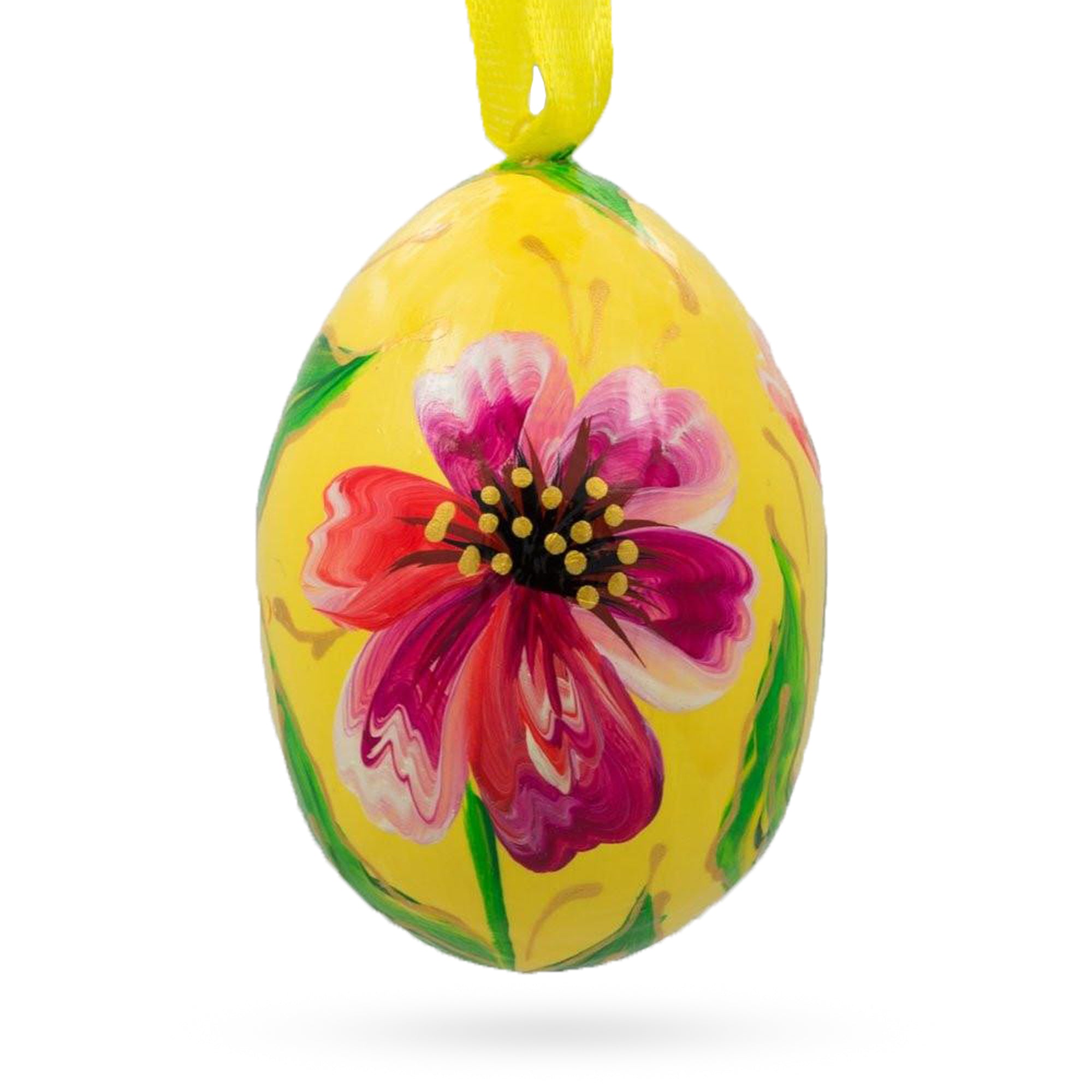 Pink and Purple Flower Wooden Egg Easter Ornament 3 Inches