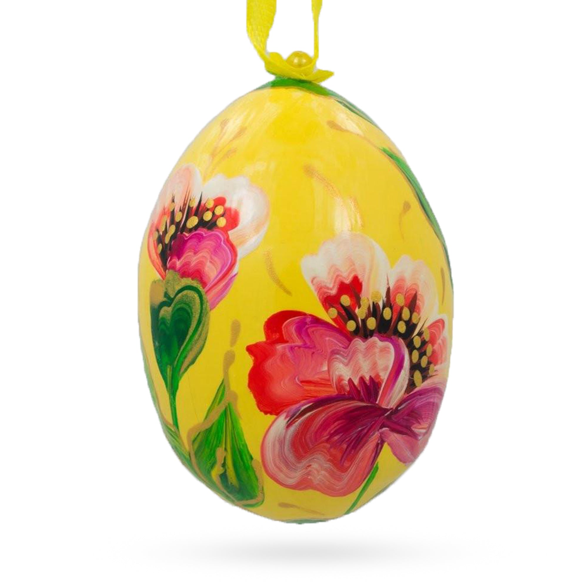 Pink and Purple Flower Wooden Egg Easter Ornament 3 Inches
