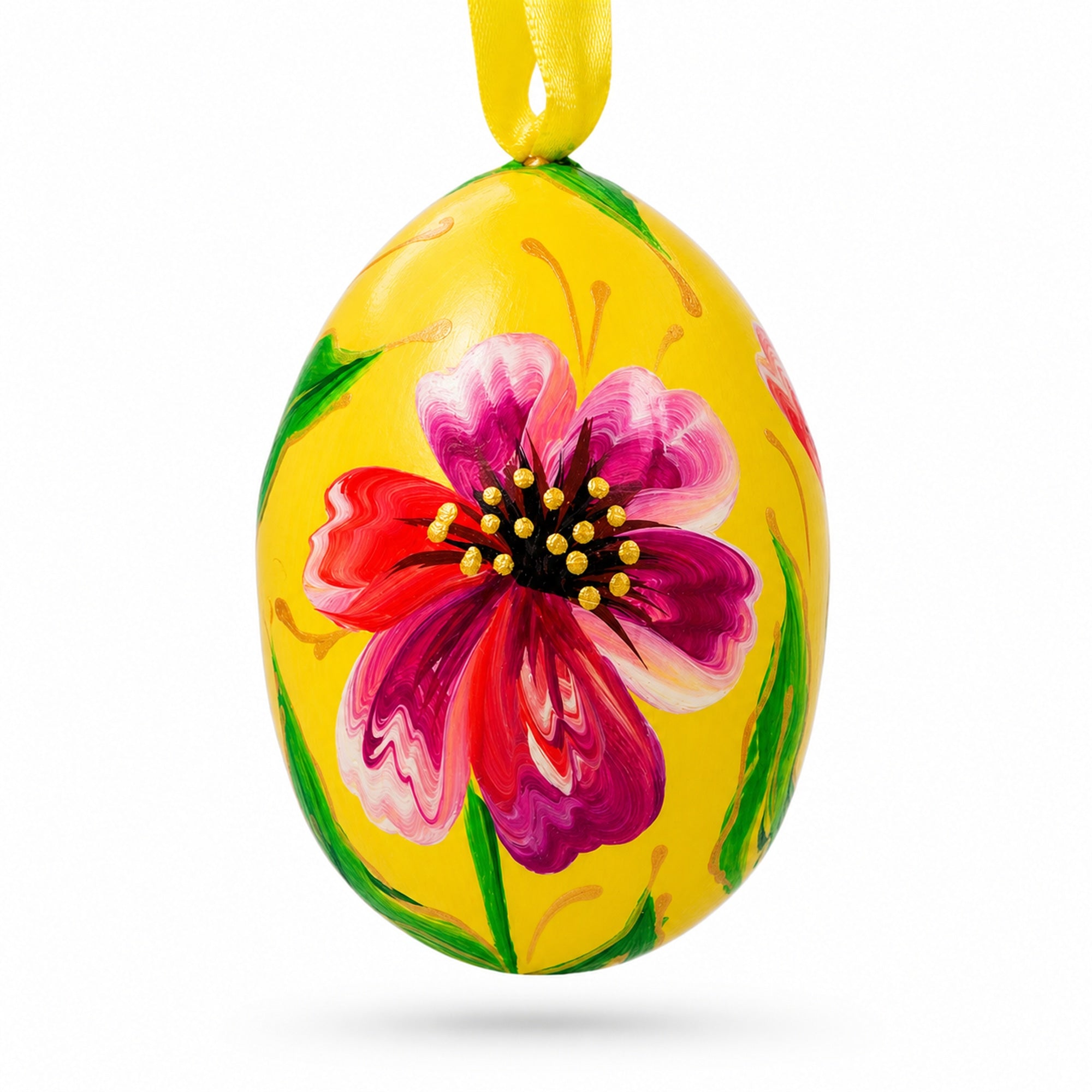 Pink and Purple Flower Wooden Egg Easter Ornament 3 Inches