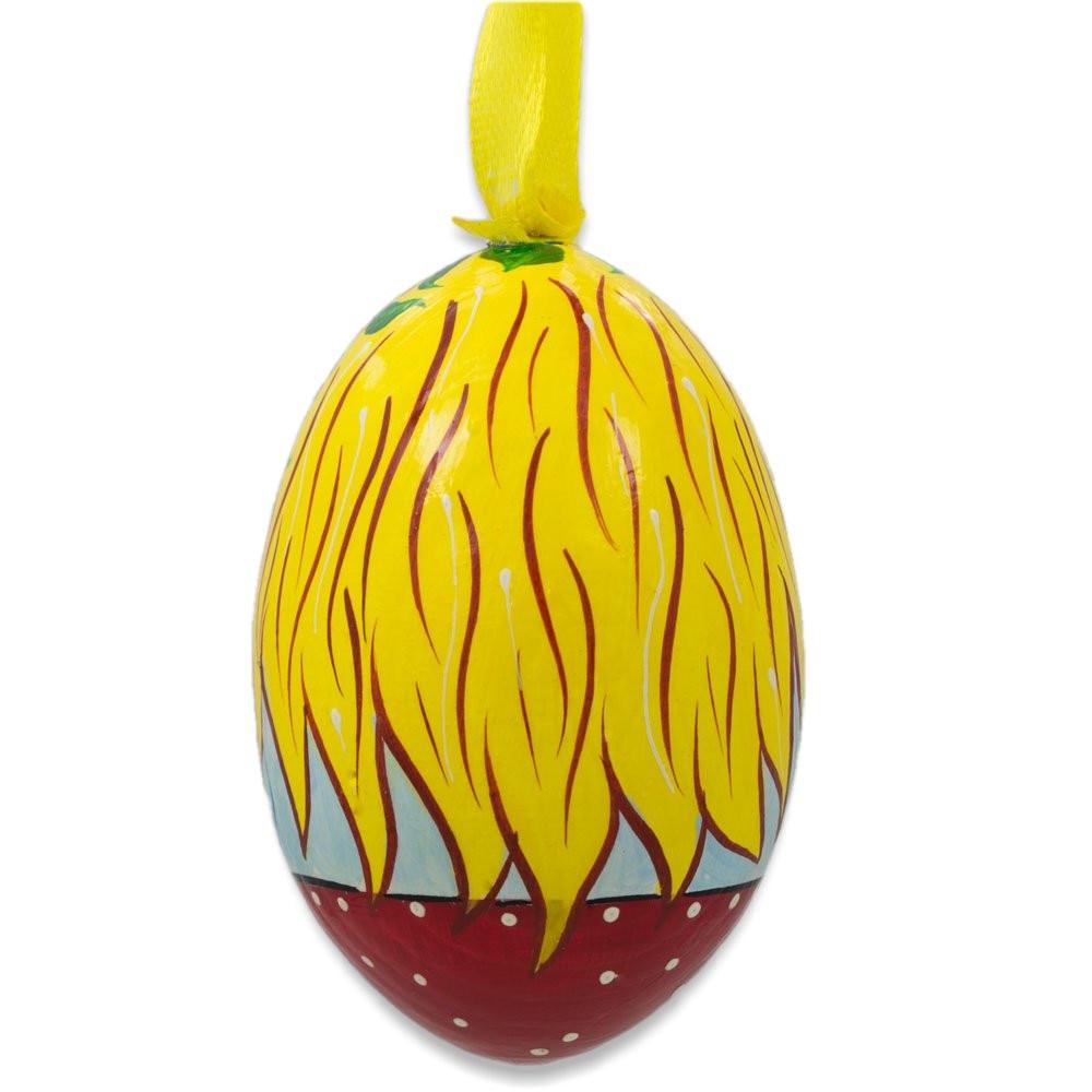 Doll with Sunflower Wooden Egg Ornament 3 Inches