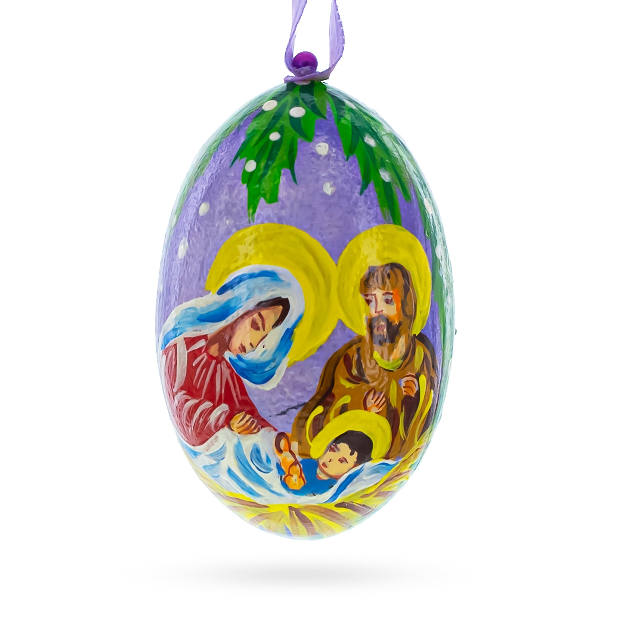 Mary and Joseph Overlooking Jesus Wooden Christmas Ornament 3 Inches