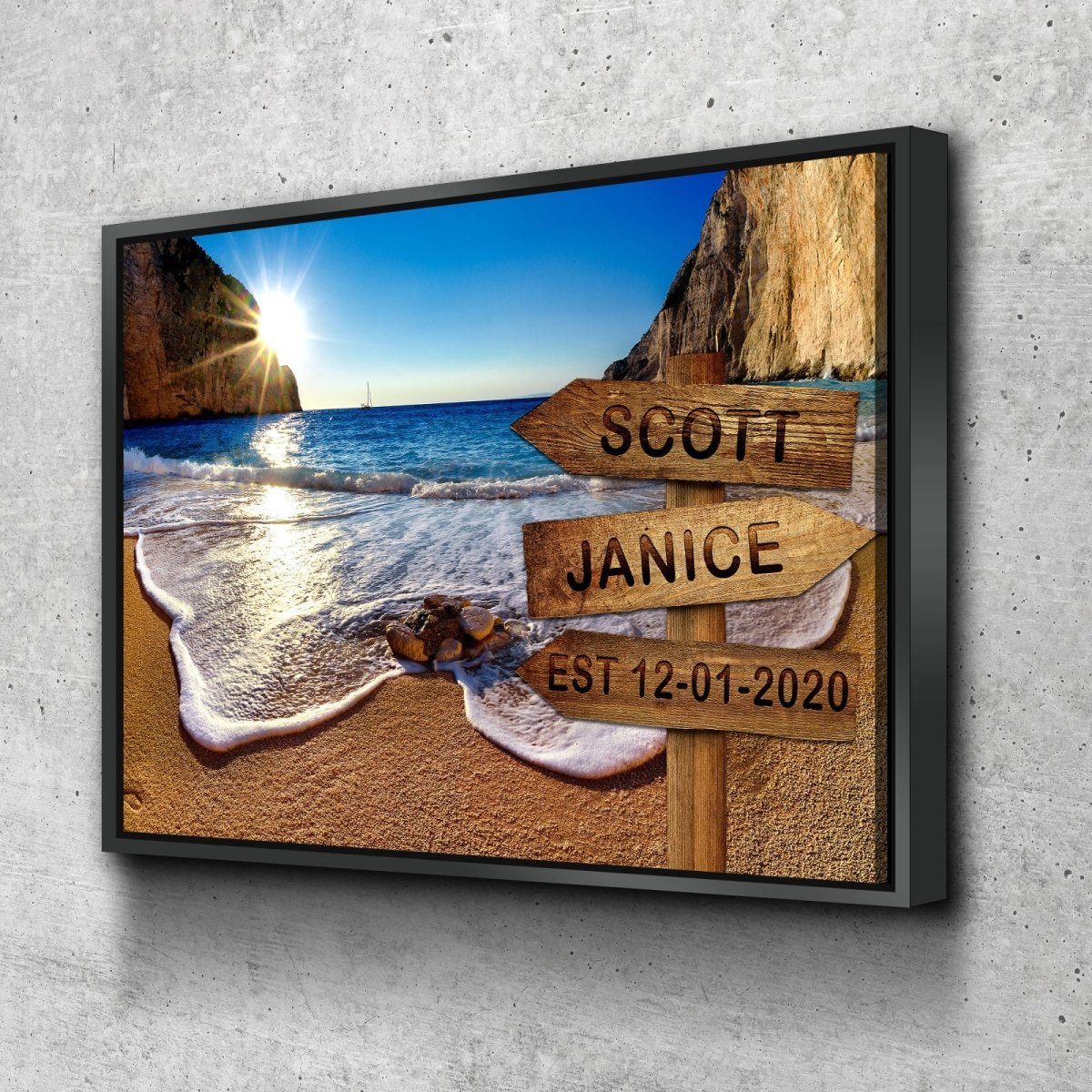 Personalized Names Date Beach Sign Canvas Wall Art, Couples Romantic Gift
