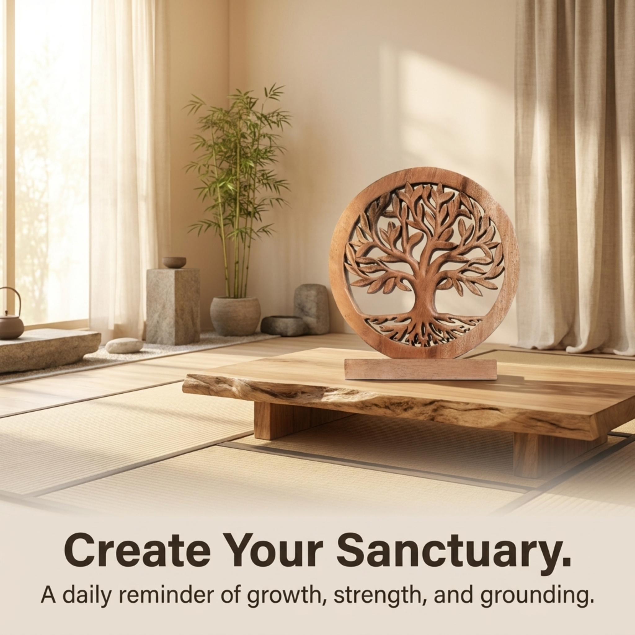 Tree of Life Sculpture - Medium Handmade Wooden Art | Acacia Wood Decor Gift