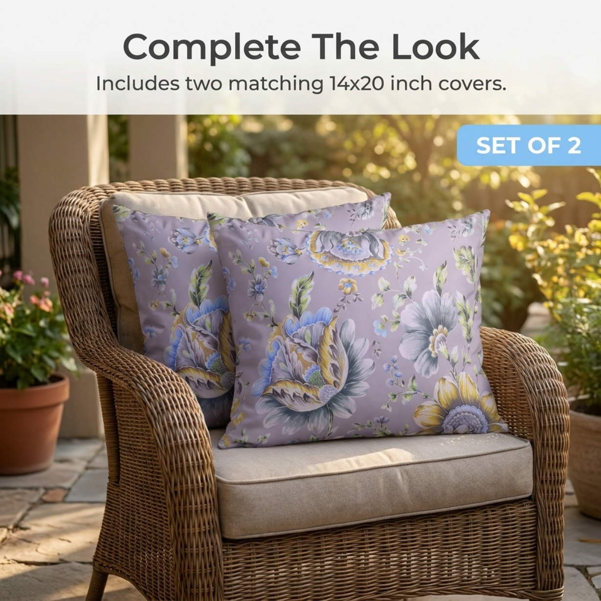 Floral Throw Pillow Covers - 20 x 20 Inches | Printed Cushion Covers, Soft Fabric