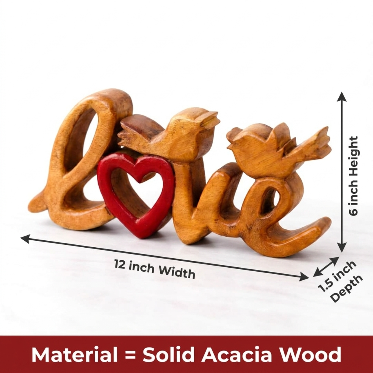 Handmade Wooden Sculpture – Solid Acacia Wood Love Word Decor, Rustic Home Accent
