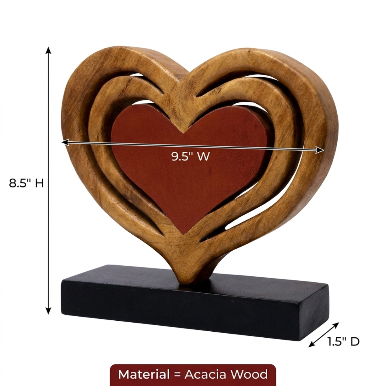 Handmade Wooden Sculpture – Heart Shaped Wooden Decor for Warm Home Accents