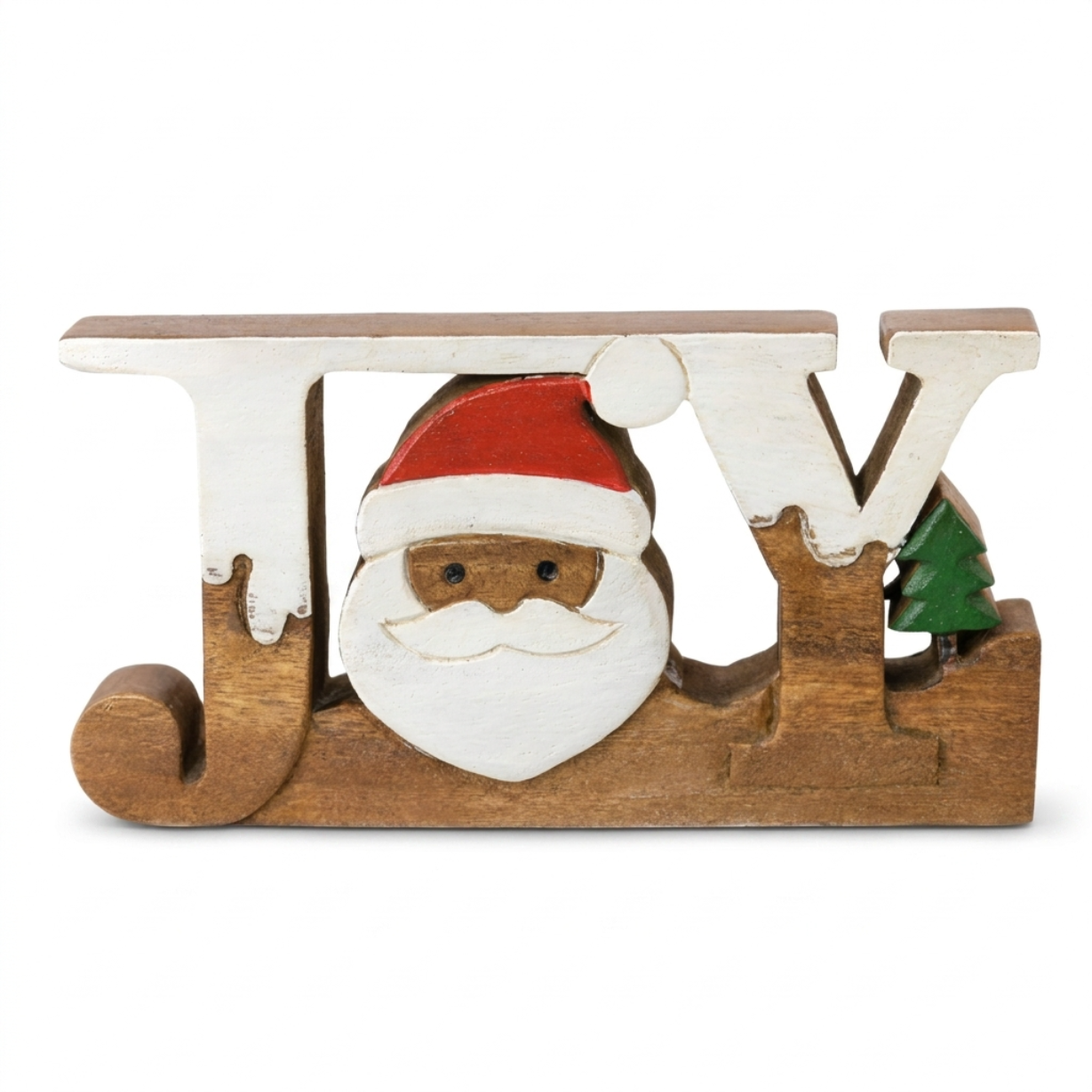 Handmade Wooden Sculpture – Joy Wood Sign | Solid Acacia Wood Decor Accent