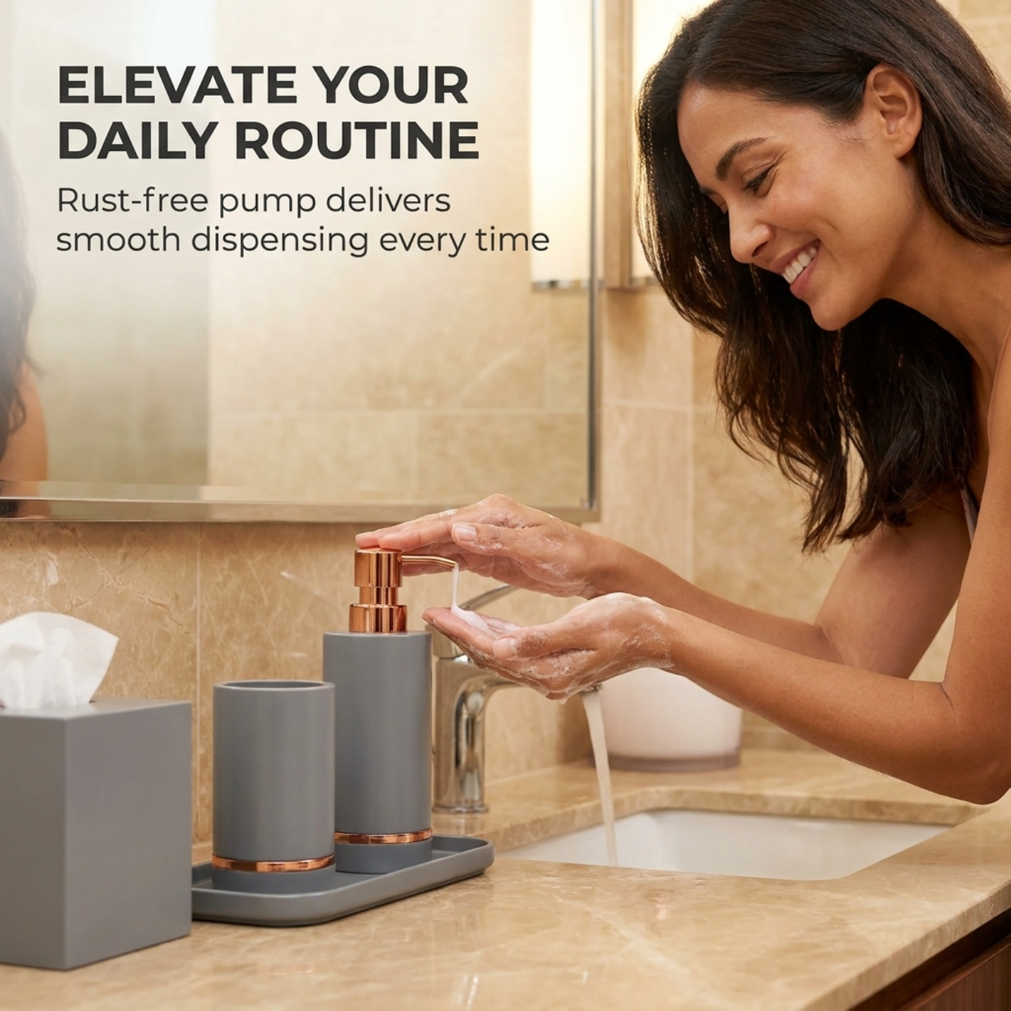 Acrylic Bathroom Set – Modern Bathroom Accessory Set with Stylish Vanity Organizer