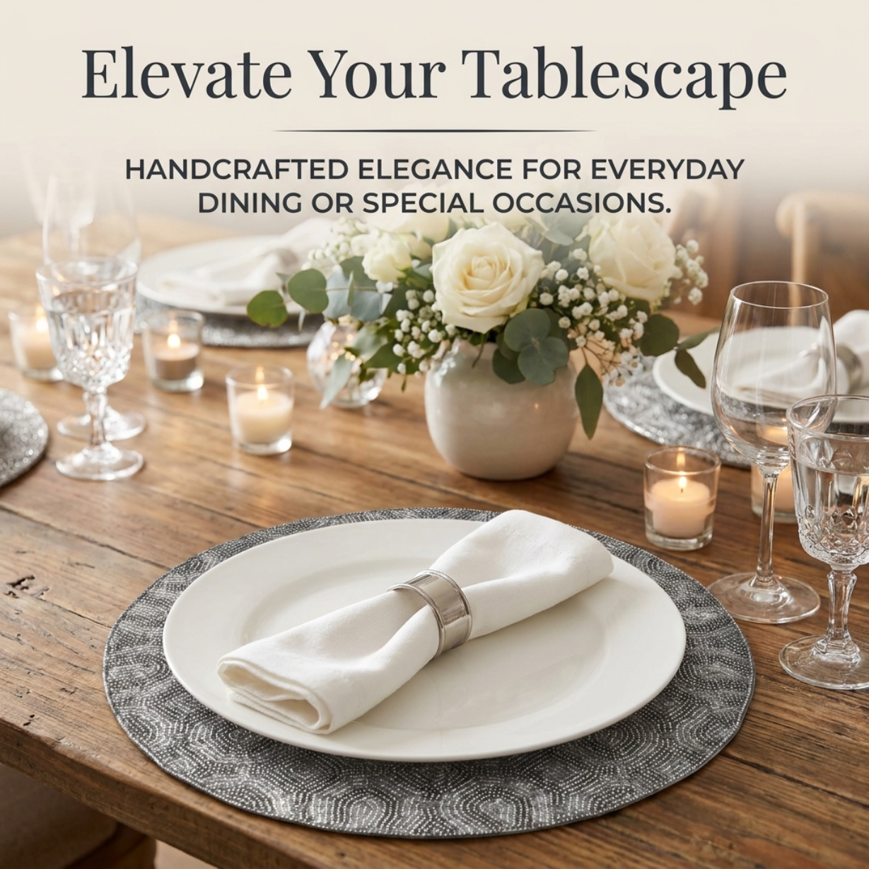 Beaded Placemats - Round Handmade Embroidered Dining Table Decor 14 Inch