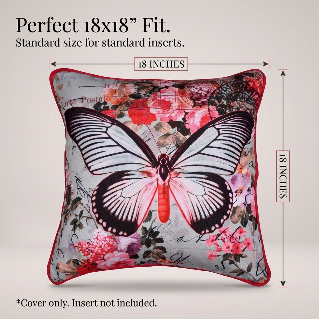 Butterfly Throw Pillow - 18x18 Inch Decorative Pillow Covers With Zipper Closure