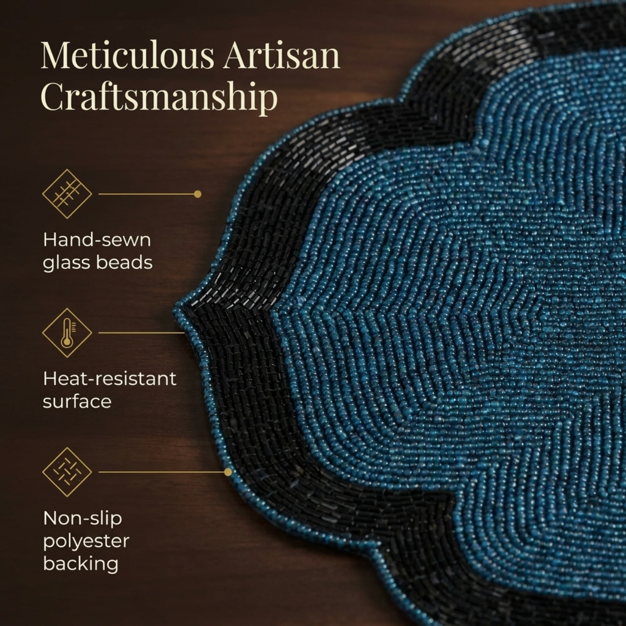 Beaded Placemats – 14 Inch Heat Resistant Dining Table Mats | Elegant Handmade Design