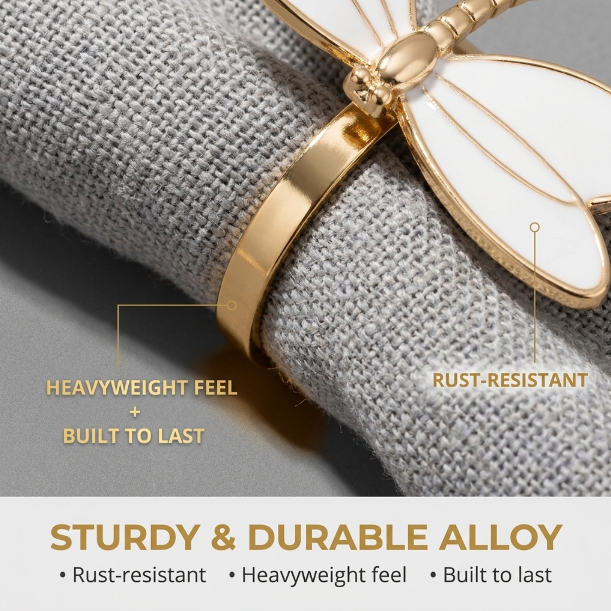 Gold Dragonfly Napkin Rings – Elegant Rust Resistant Table Decor Rings Set