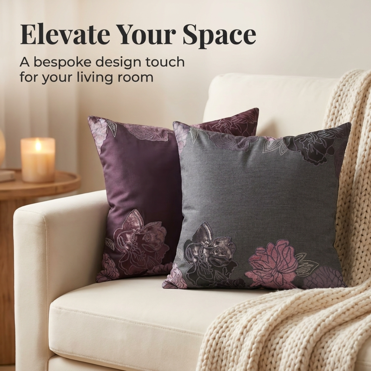Gray Throw Pillow Covers - Embroidered Linen Cushion Set, 18x18 Inch PU Patchwork