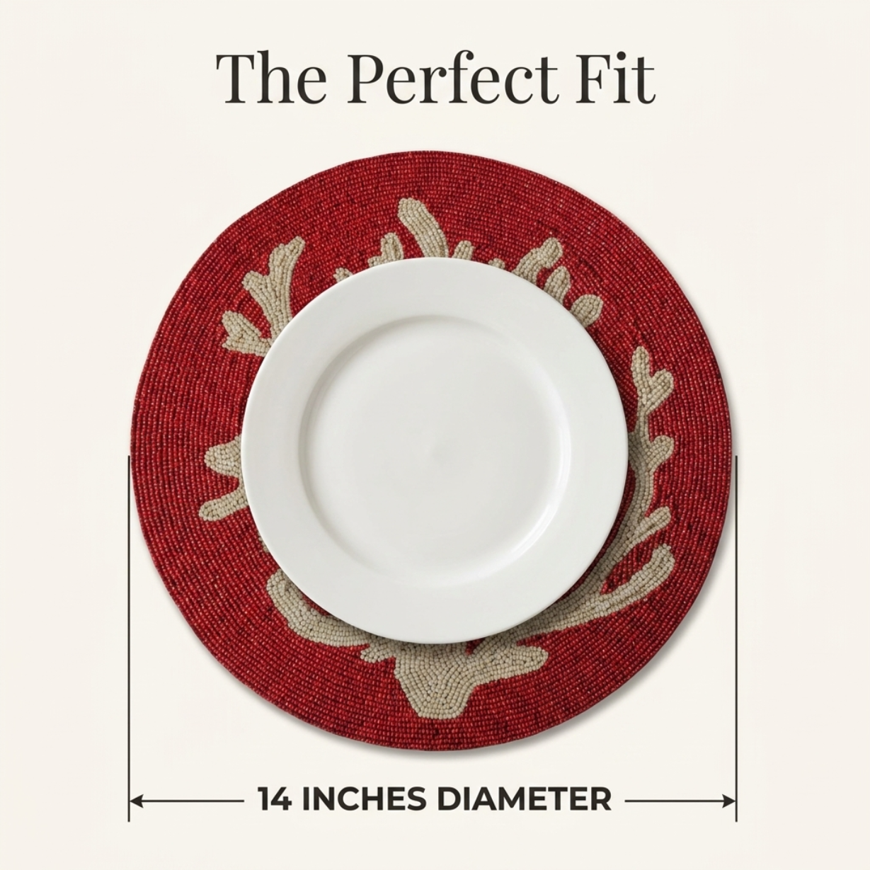 Beaded Placemats – Handmade Round Red Glass Bead Table Mats, Elegant Dining Décor 14 Inch